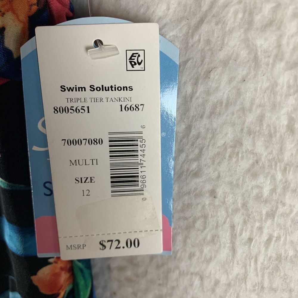 Swim Solutions Triple Tiered Halter Tankini Top Women's 12 Multi Floral Swimwear - Picture 4 of 7